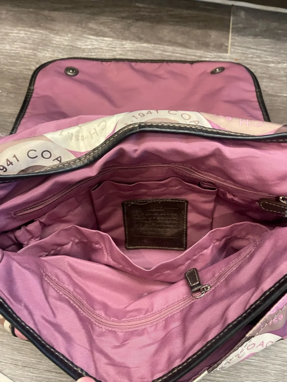 Coach Pink and Cream Crossbody with Leather Trim and Canvas Strap